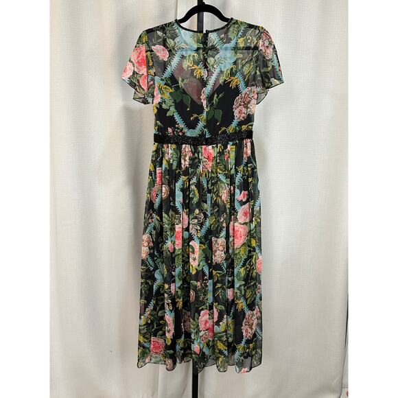 Mac Duggal Multicolor Floral Illusion Cap Sleeve Midi Dress 6 NWT #9149 Chiffon - Picture 12 of 16